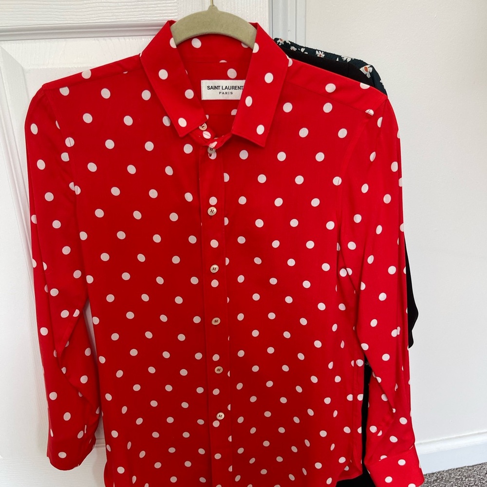 Saint Laurent Vibrant Red and White Polka Dot Shirt